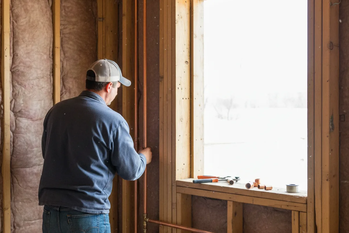 Licensed plumber running new copper supply lines in a Mechanicstown home